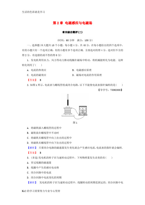 [推荐学习]2018版高中物理第2章电磁感应与电磁场章末综合测评粤教版选修1_1