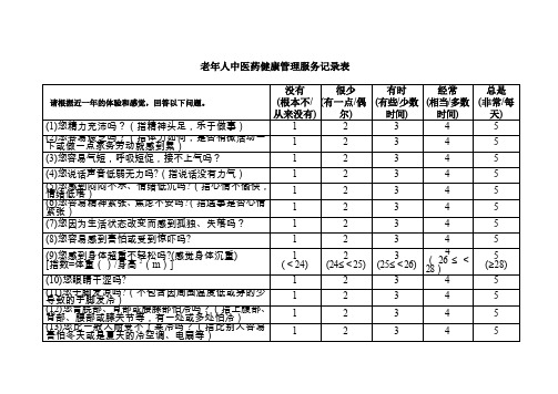 老年人中医药健康管理服务记录表