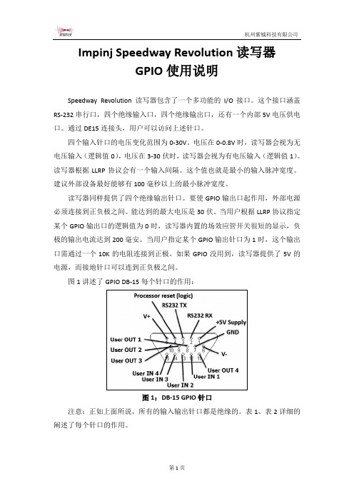 Impinj Speedway Revolution读写器GPIO使用说明