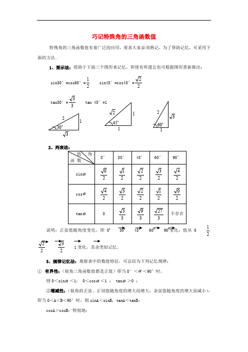 九年级数学上册 24.3 锐角三角函数 巧记特殊角的三角函数值素材 (新版)华东师大版