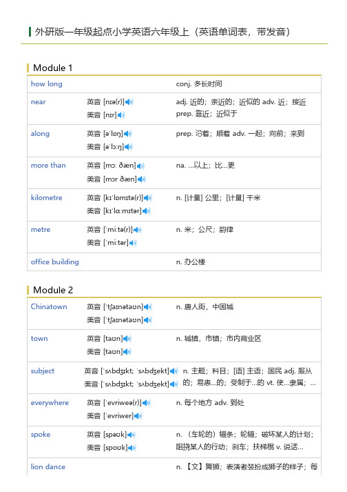 外研版一年级起点小学英语六年级上(英语单词表)