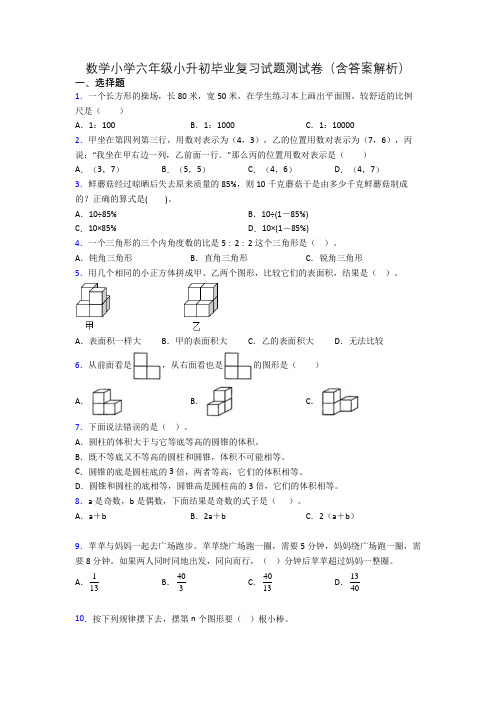 数学小学六年级小升初毕业复习试题测试卷(含答案解析)