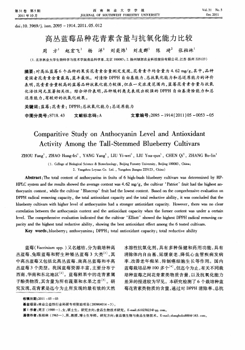 高丛蓝莓品种花青素含量与抗氧化能力比较