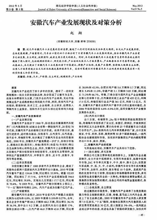 安徽汽车产业发展现状及对策分析