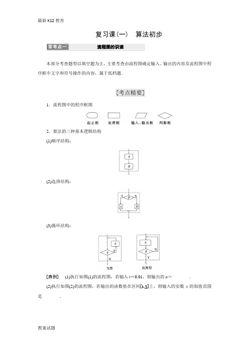 【配套K12】2018-2019学年高中数学苏教版必修3教学案：复习课(一) 算法初步-含解析