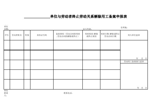 单位与劳动者终止劳动关系解除用工备案申报表