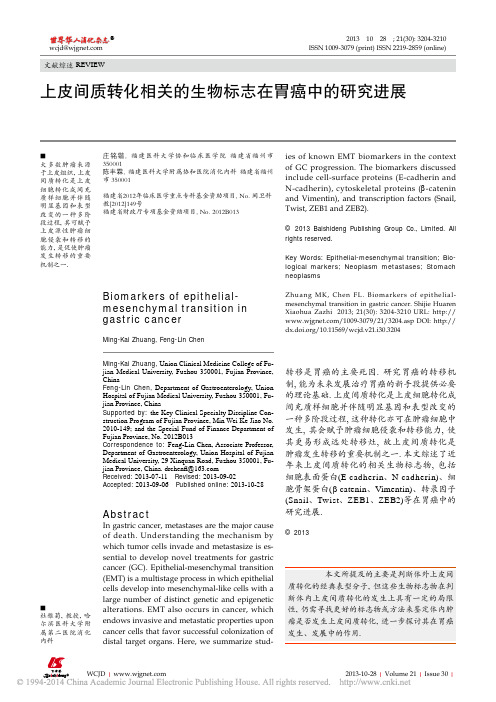 上皮间质转化相关的生物标志在胃癌中的研究进展_庄铭锴