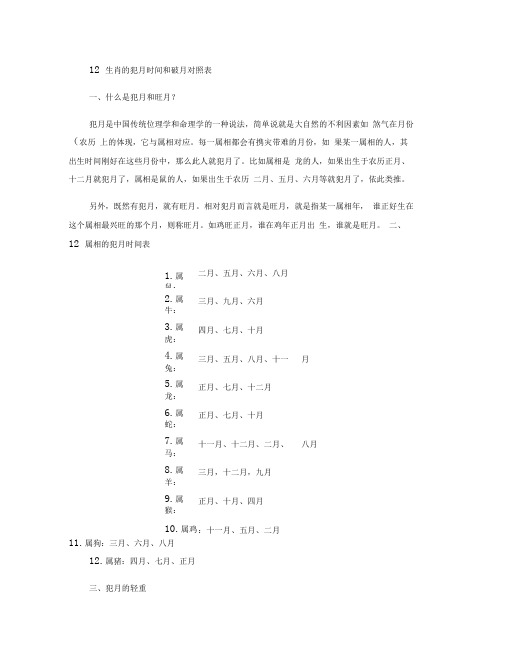 12生肖地犯月时间和破月对照表重点