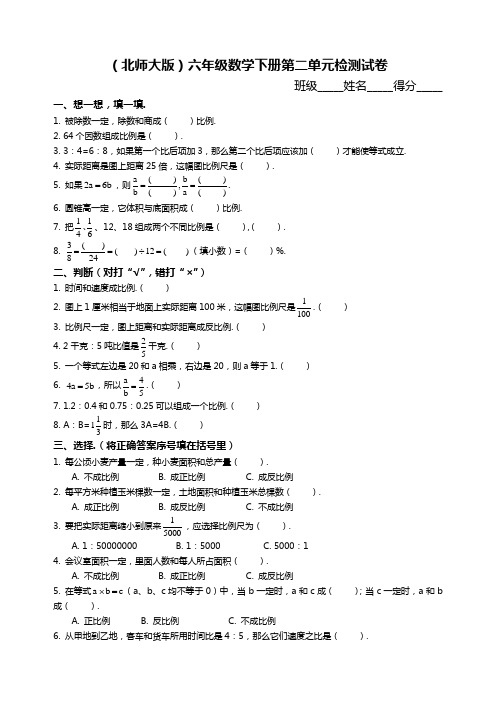 北师大版小学六年级数学下册第二单元试卷及答案