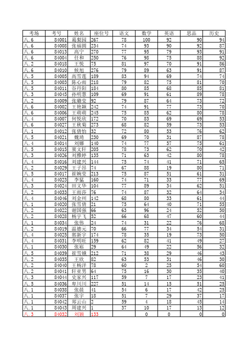 2013年下半年期中考试成绩