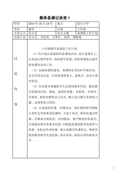 小学数学集体备课记录表