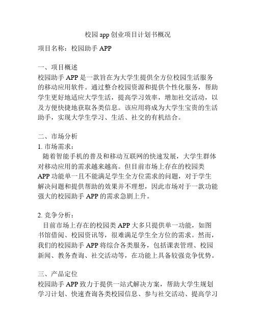 校园app创业项目计划书概况