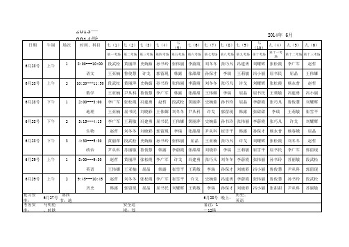 2014年6月期末考试七年级监考安排表