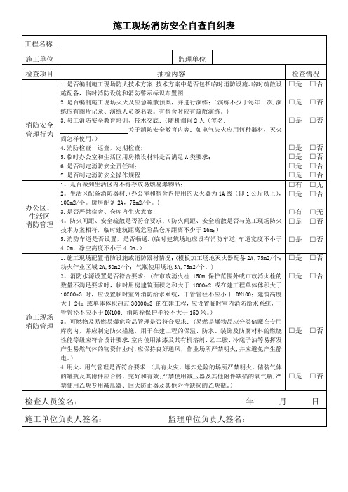 施工现场消防安全自查自纠表