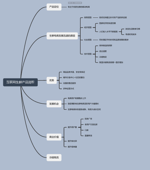 互联网生鲜产品简析思维导图_简单清晰脑图分享-知犀