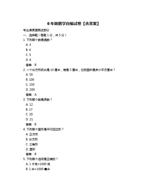 6年级数学自编试卷【含答案】