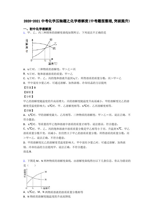 2020-2021中考化学压轴题之化学溶解度(中考题型整理,突破提升)