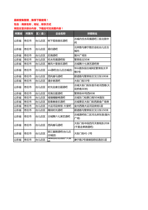 新版山东省枣庄市台儿庄区酒吧企业公司商家户名录单联系方式地址大全18家