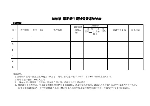 新生研讨课开课统计表