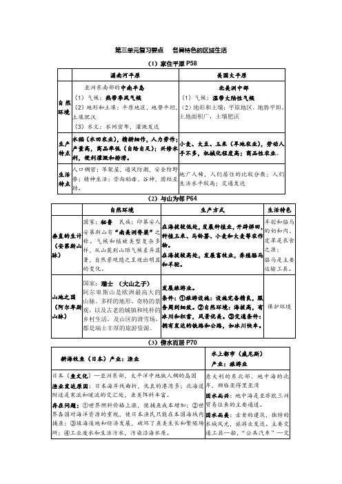 人教版七年级上册历史与社会第三四单元复习资料