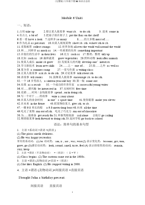 (完整版)八年级下册M6知识点总结