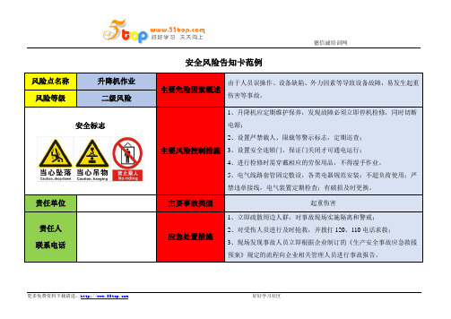 升降机作业安全风险告知卡