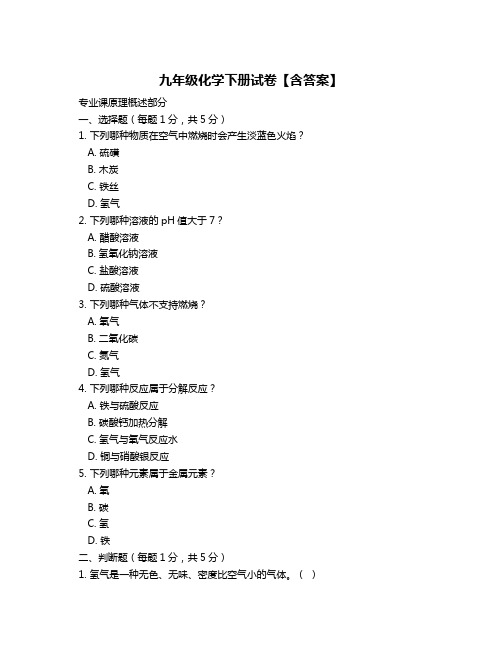 九年级化学下册试卷【含答案】