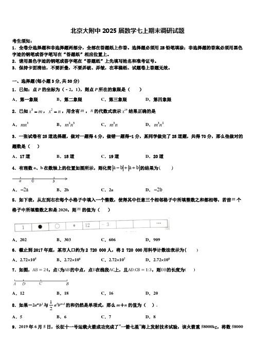 北京大附中2025届数学七上期末调研试题含解析