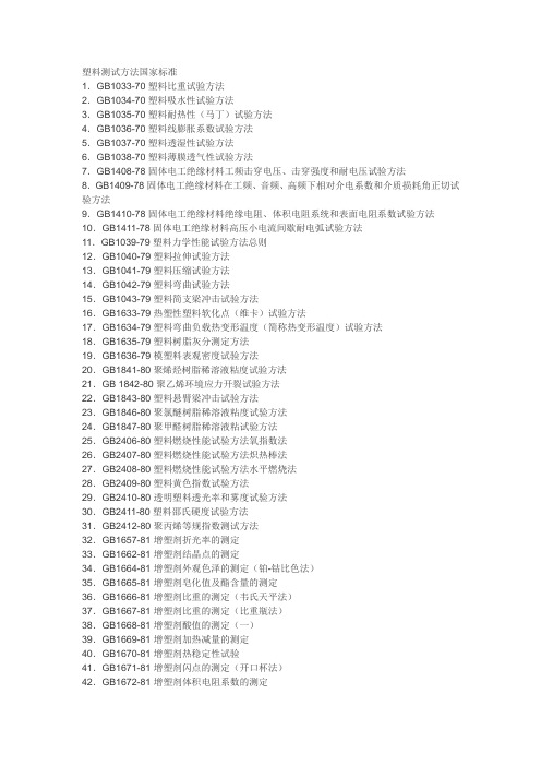 塑料测试方法国家标准