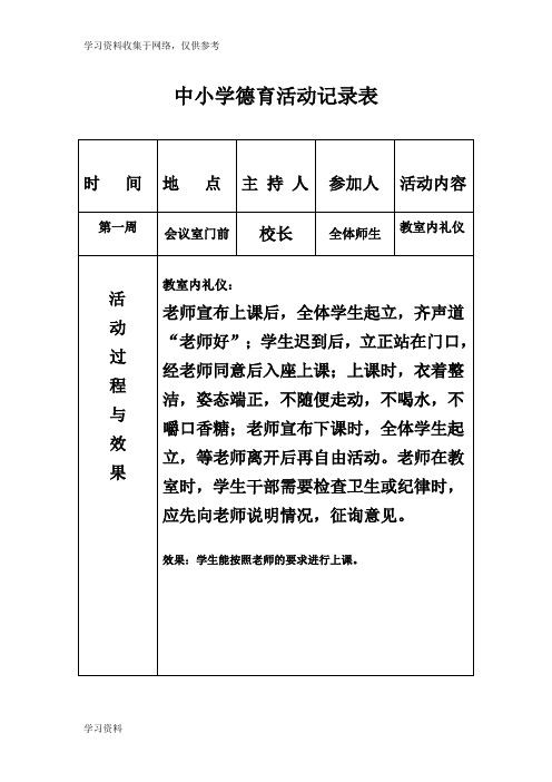 中小学德育活动记录表