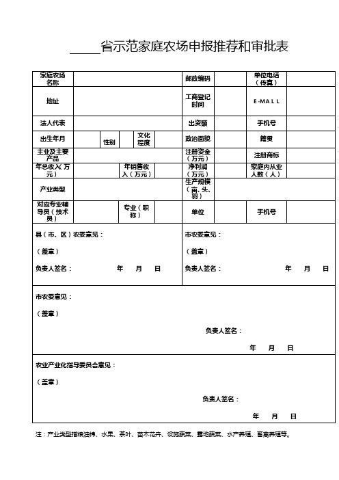 示范家庭农场申报推荐和审批表