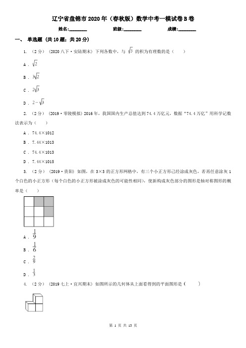 辽宁省盘锦市2020年(春秋版)数学中考一模试卷B卷