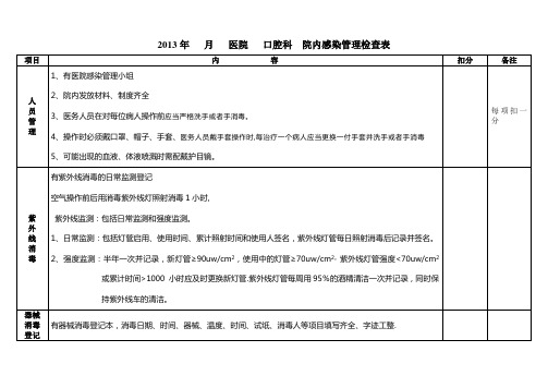 口腔科室感染管理检查表