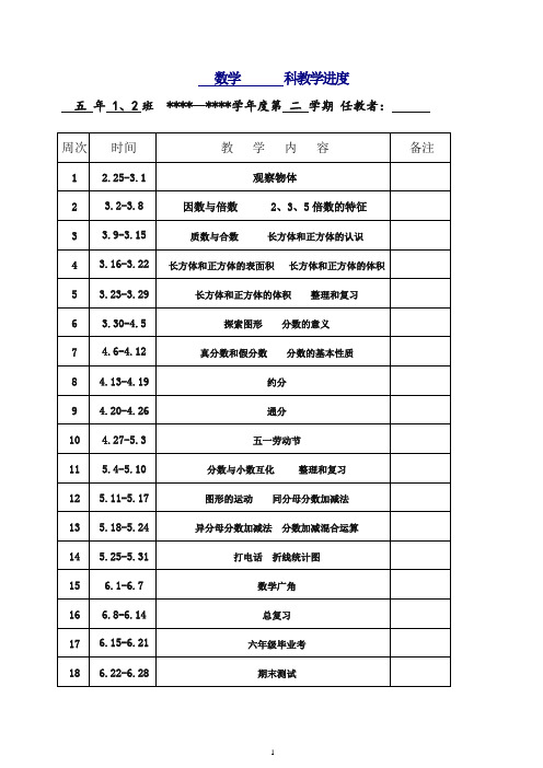 2019新人教版五年级数学第二学期教学进度表.doc