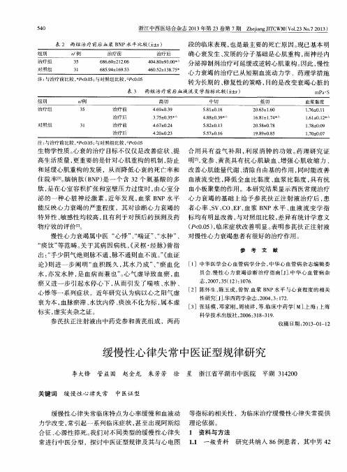 缓慢性心律失常中医证型规律研究