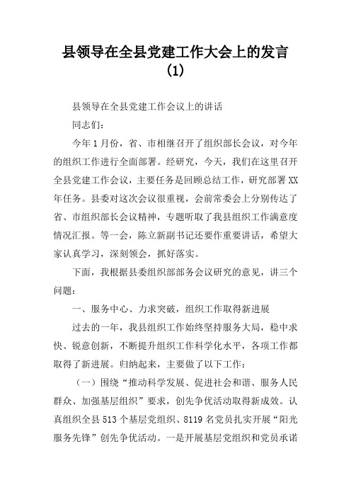 县领导在全县党建工作大会上的发言(1)