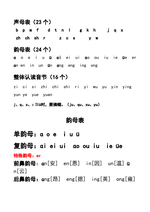 一年级汉语拼音字母表