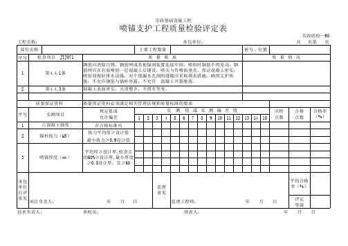 喷锚支护工程质量检验评定表 表格 XLS格式 