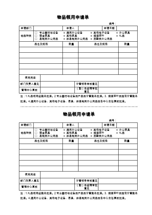 物品领用申请表