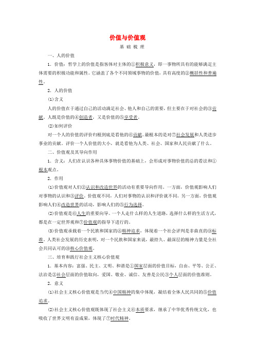 2025版高考政治总复习必修4第2单元认识社会与价值选择第6课实现人生的价值考点1价值与价值观