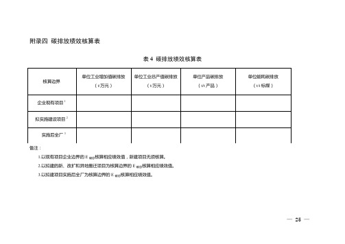 建设项目碳排放绩效核算表、重点行业二氧化碳核算规范、行业单位工业增加值碳排放参考值