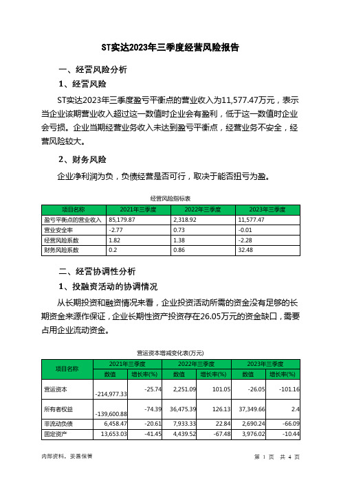 600734ST实达2023年三季度经营风险报告