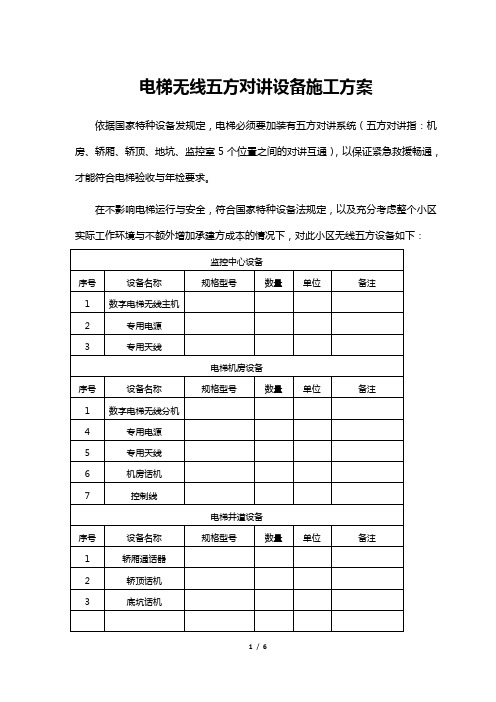 电梯无线五方对讲设备施工方案