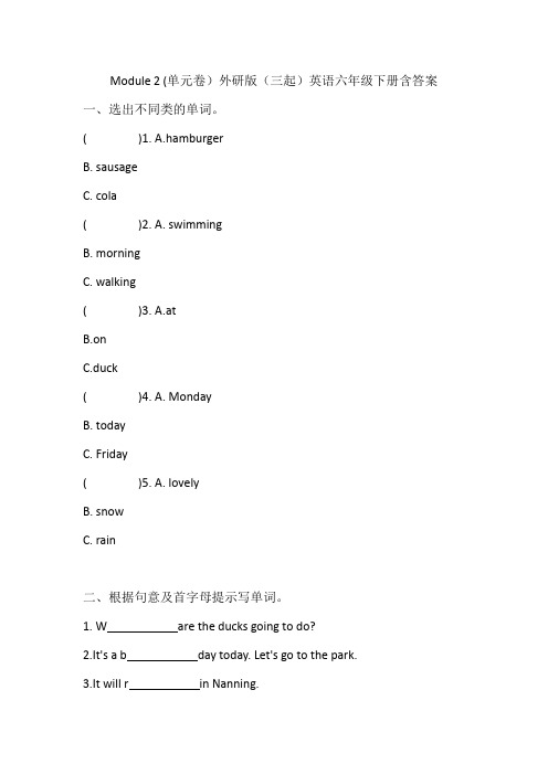 Module 2 (单元卷)外研版(三起)英语六年级下册 