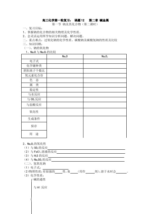  高三化学第一轮总复习  课题12   第二章 碱金属