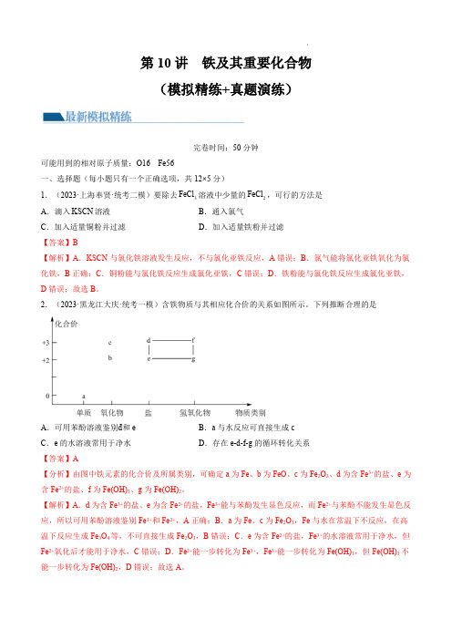 高考化学一轮复习第10讲 铁及其重要化合物(练习)(解析版)