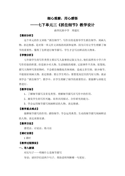 七年级下册第三单元《抓住细节》教学设计
