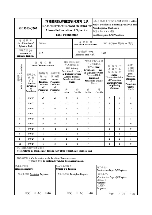 T-1103 J207球罐基础允许偏差复测记录