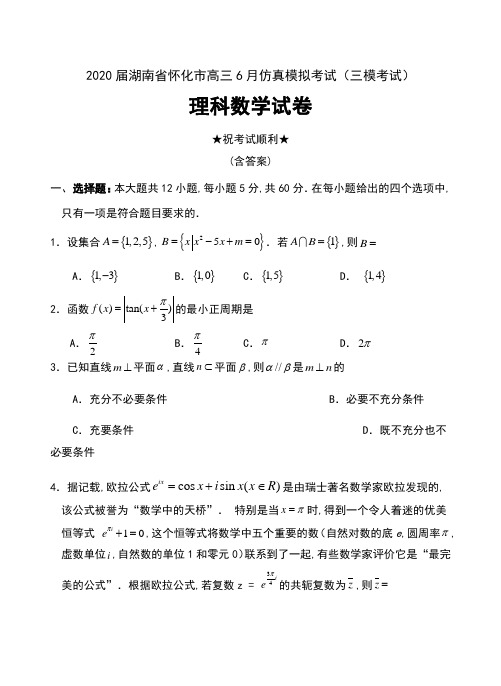 2020届湖南省怀化市高三6月仿真模拟考试(三模考试)理科数学试卷及答案