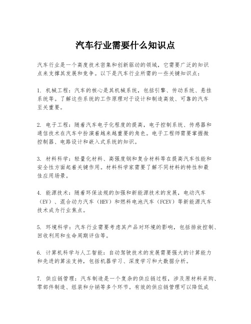 汽车行业需要什么知识点